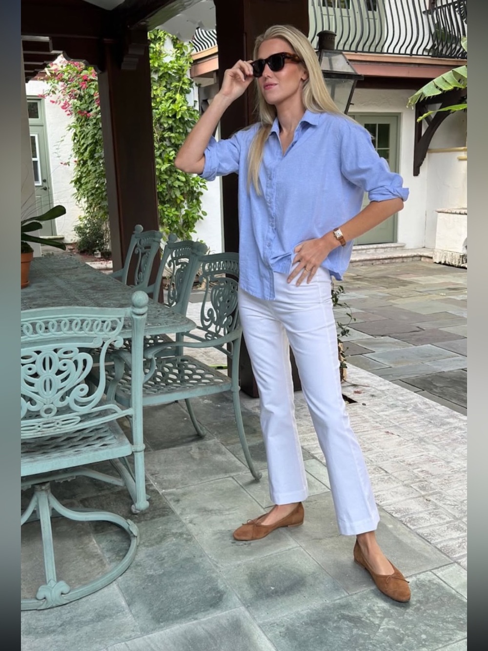 NWT Julia Amory Carolyn Shirt Oxford Blue Large